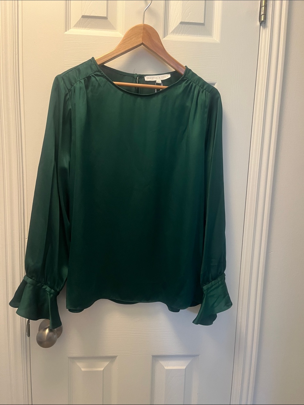 Preston & York Emerald Satin Long-Sleeve Blouse